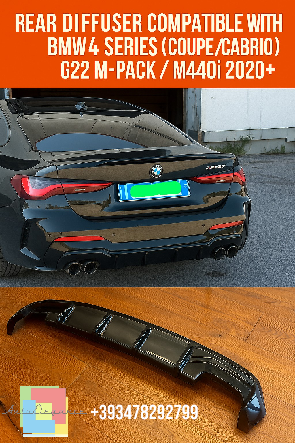 ART.2234🔥REAR DIFFUSER FOR BMW 4 SERIES G22 COUPE/CABRIO M-PACK M440i (2020+)🔥