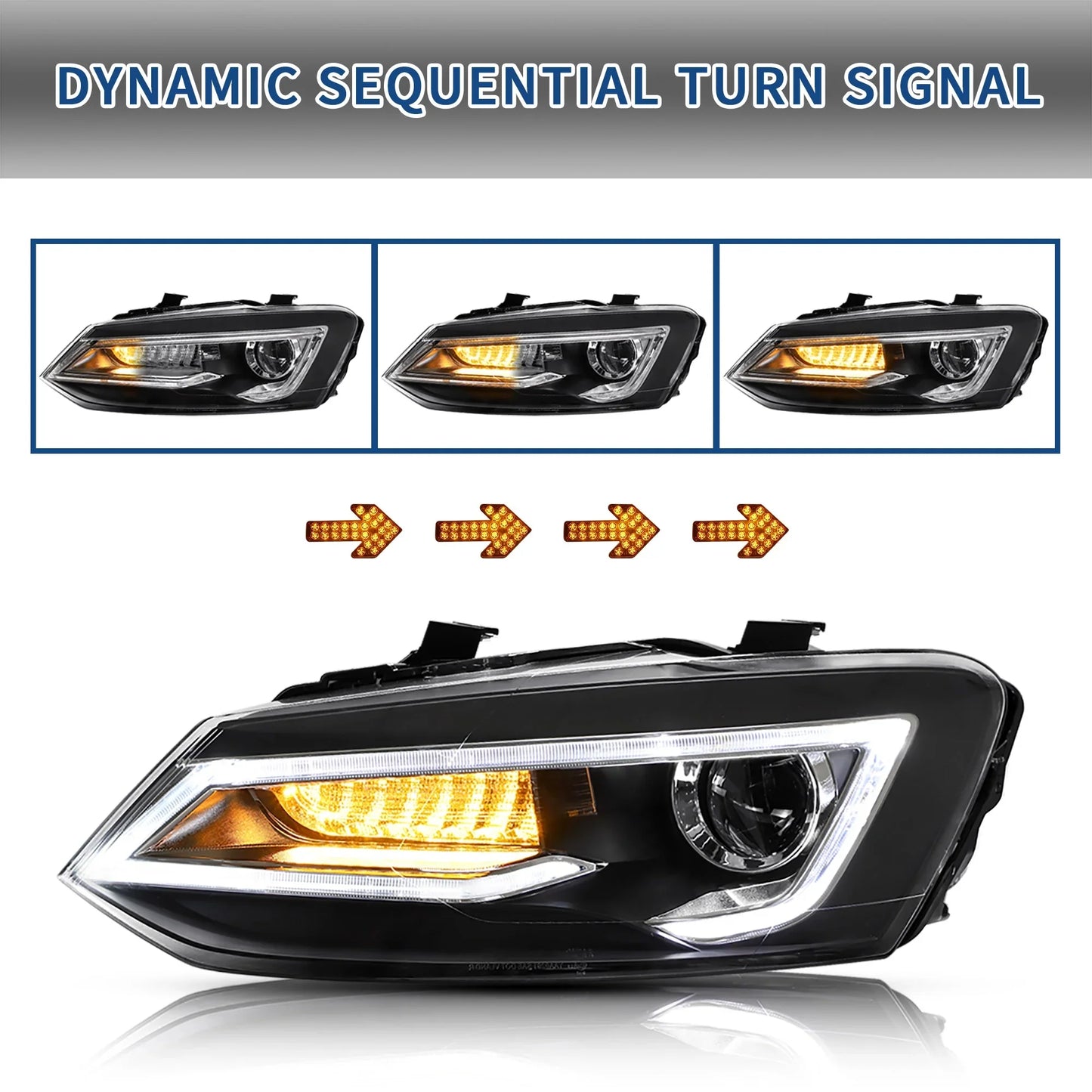 LED Headlights DRL + D2H Xenon Bulbs Compatible with Volkswagen Polo MK5 6R 6C 2009–2017 【Not for 1.2 TSI/R】 