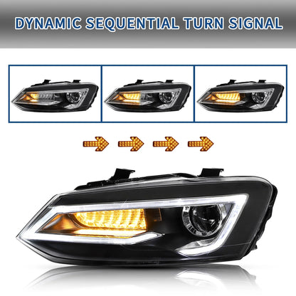 LED Headlights DRL + D2H Xenon Bulbs Compatible with Volkswagen Polo MK5 6R 6C 2009–2017 【Not for 1.2 TSI/R】 