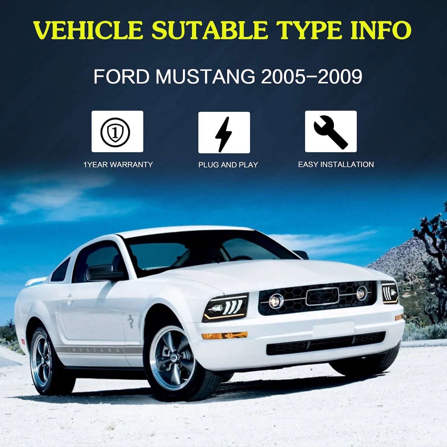 LED Headlights for Ford Mustang 2005-2009 [NOT fit Shelby GT500 / GT500KR models] 