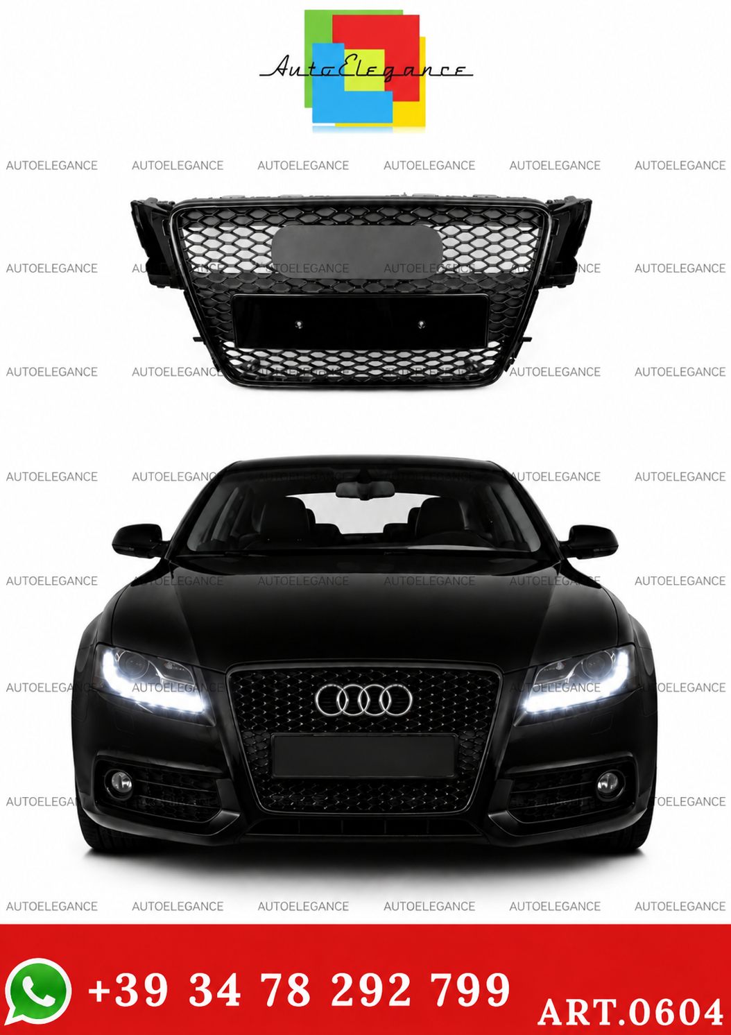 💫ART.0604 GRIGLIA ANTERIORE PER AUDI A5 2007–2011 LOOK RS5 NERO💫