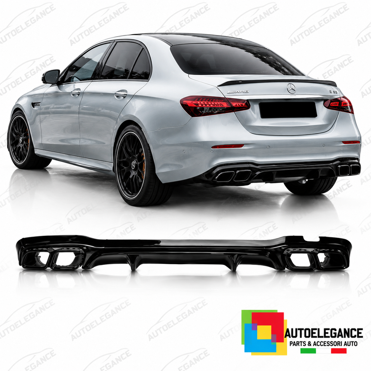 DIFFUSORE ADATTO PER MERCEDES CLASSE E W213 20-24 AMG NERO LUCIDO + TERMINALI