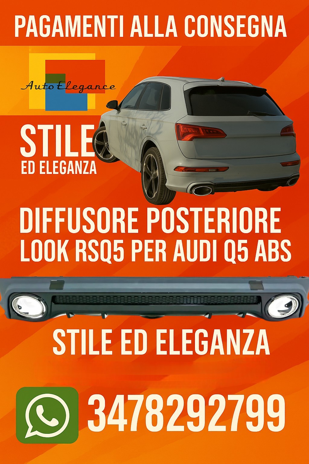🔥DIFFUSORE POSTERIORE LOOK RSQ5 PER AUDI Q5 ABS – STILE SPORTIVO AGGIORNATO🔥