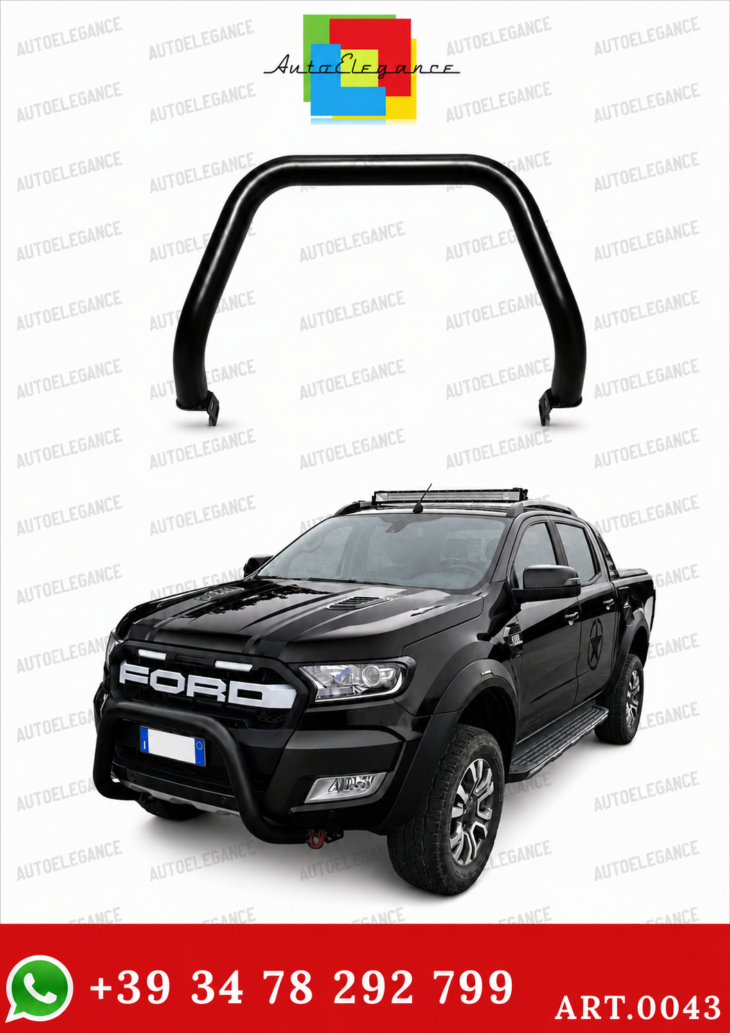 ART. 0043 BULLBAR  FORD RANGER T6 2015+ NERO OPACO
