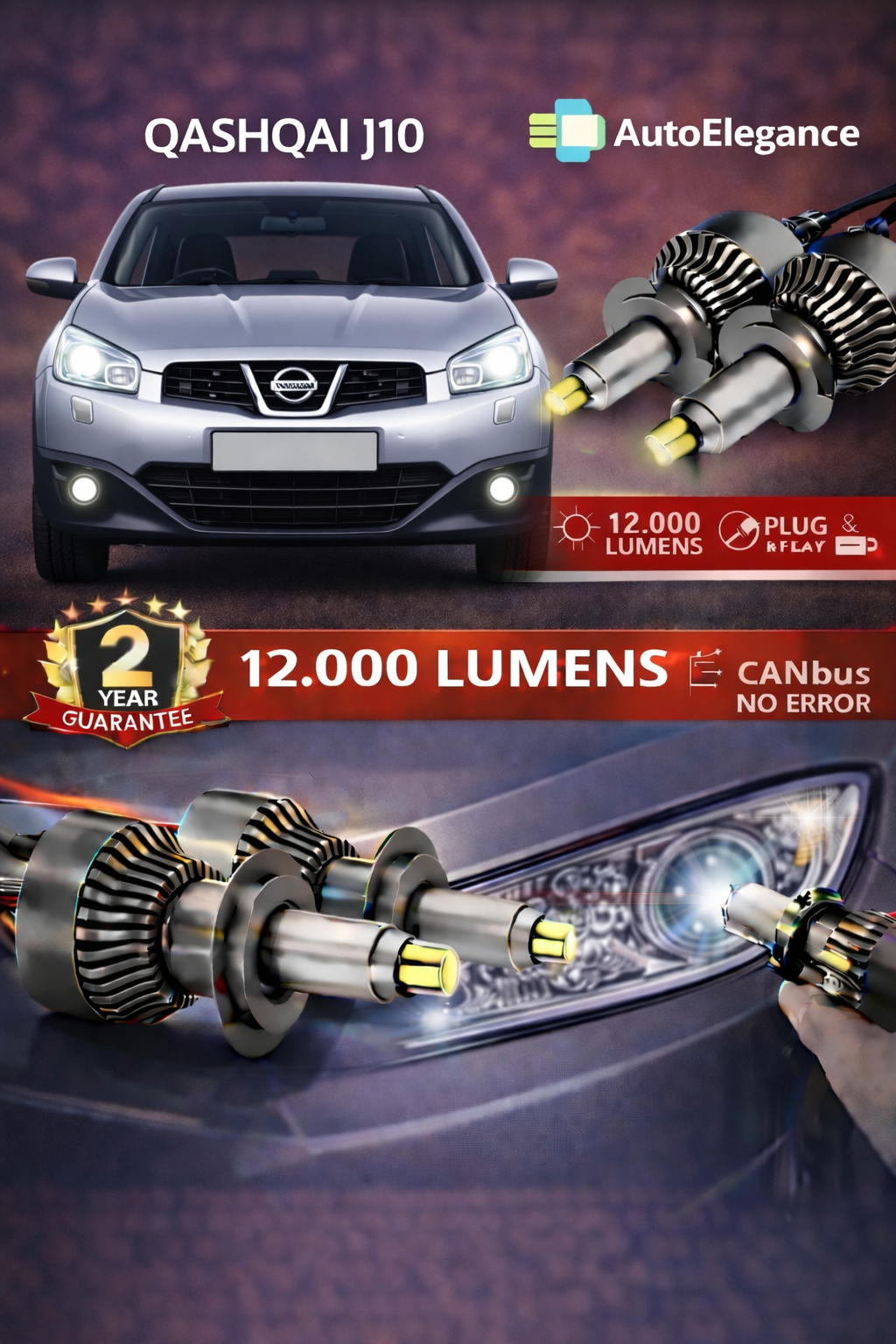 KIT LED per Qashqai J10 ANABAGLIANTI H7 CANBUS Bianco 6500K 360 gradi