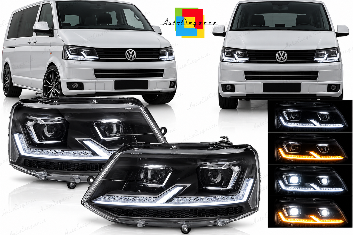 FARI FULL LED NERO CROMATO SEQ DRL ADATTI PER VW T5.1 10-15