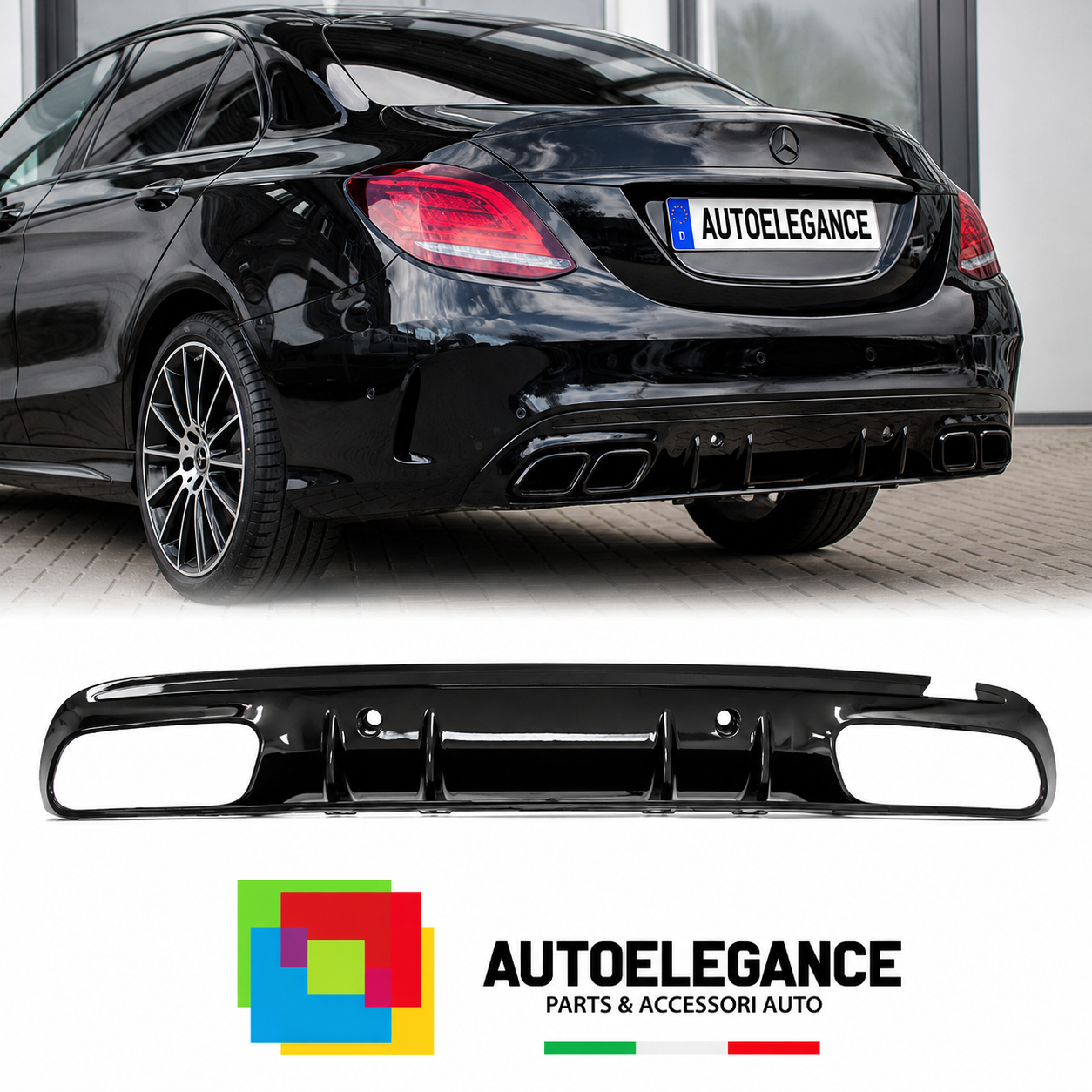 DIFFUSORE MERCEDES W205 SEDAN AMG 14-21 LOOK AMG C63 NERO