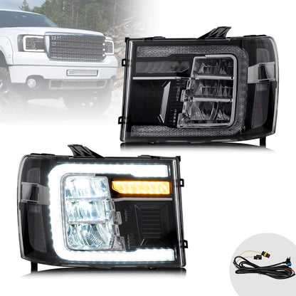 LED Headlights for GMC Sierra 1500 2500HD 3500HD 2007-2013 with Dynamic DRL 