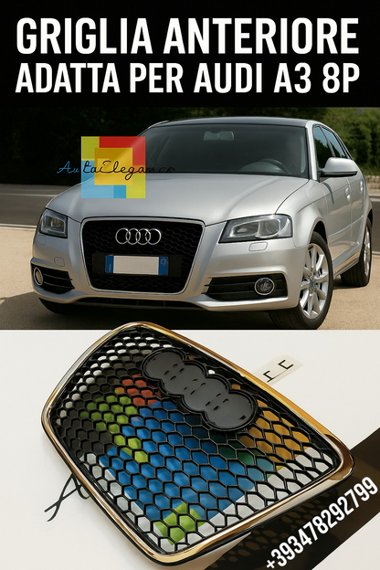 ⭐GRIGLIA ANTERIORE ADATTO PER AUDI A3 8P 05-08 CALANDRA LOOK RS3 CROMATO⭐