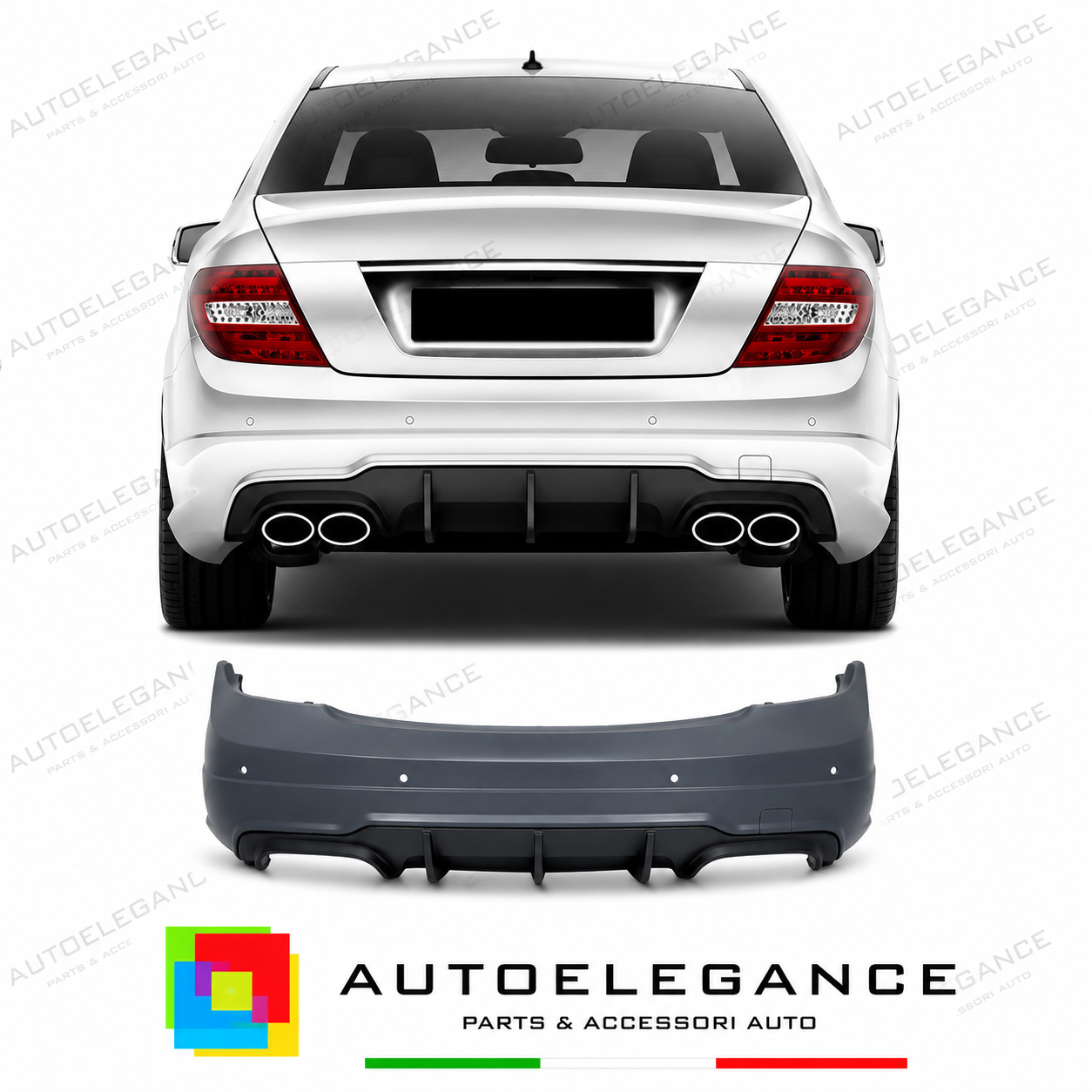 PARAURTI POSTERIORE MERCEDES CLASSE C W204 LOOK AMG C63 PDC