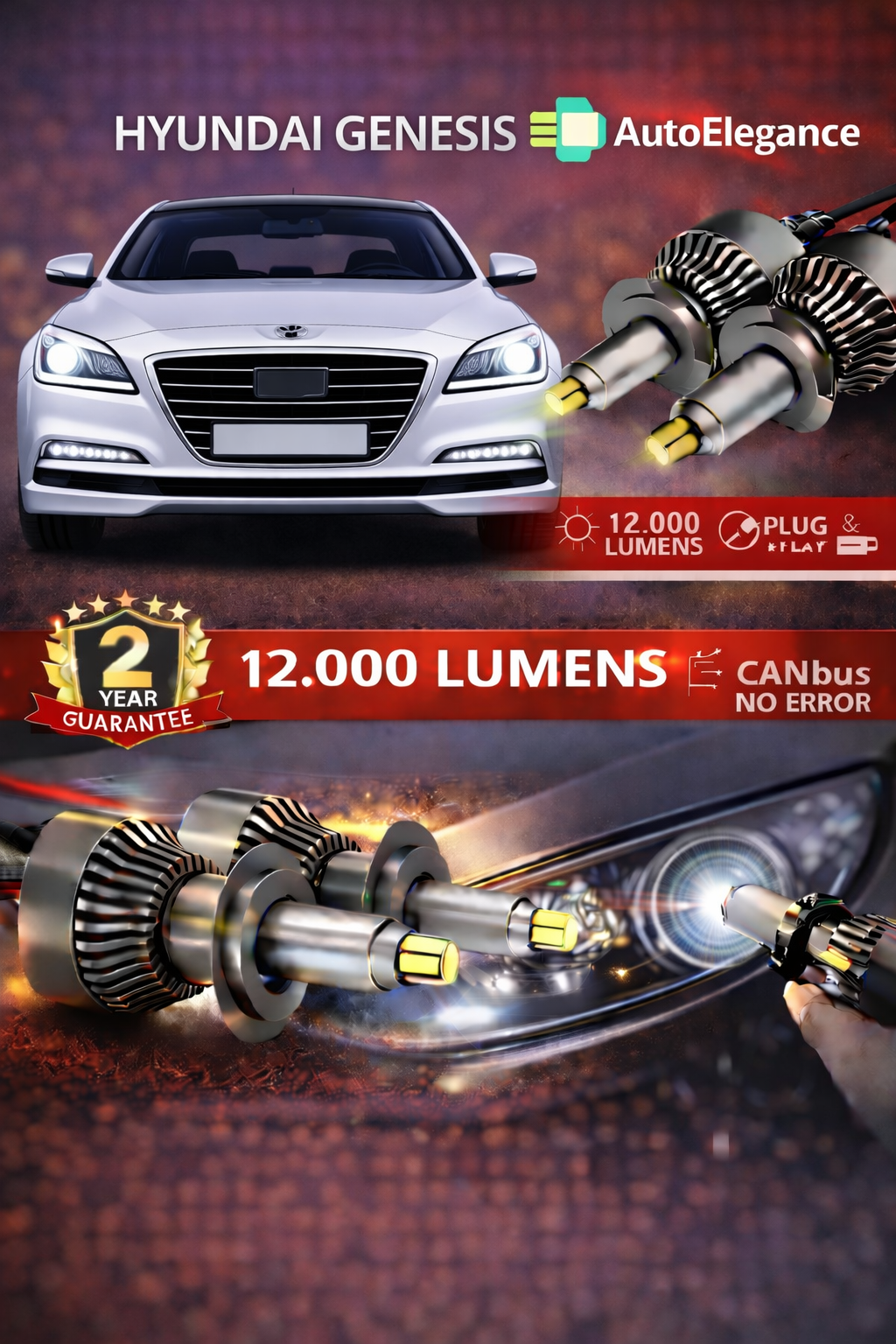 KIT LED HYUNDAI GENESIS ANABAGLIANTI H7 CANBUS Bianco 6500K 360 gradi