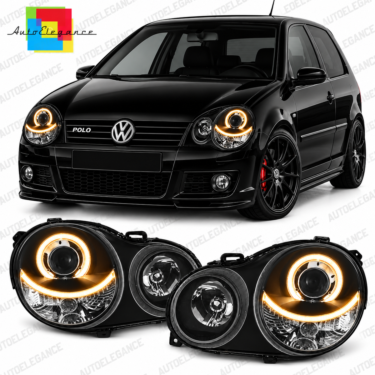 ART.6450 FARI ANTERIORI ADATTO PER VW POLO 9N 2001-2005 NERO