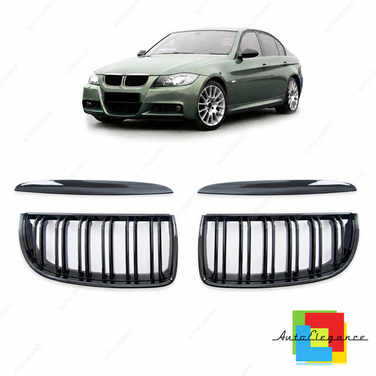 👉Griglia anteriore lucida nera a doppia linea per BMW Serie 3 E90 E91 05-08👈