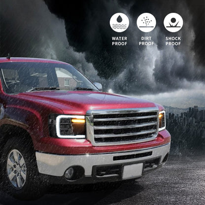 LED Headlights for GMC Sierra 1500 2500HD 3500HD 2007-2013 with Dynamic DRL 