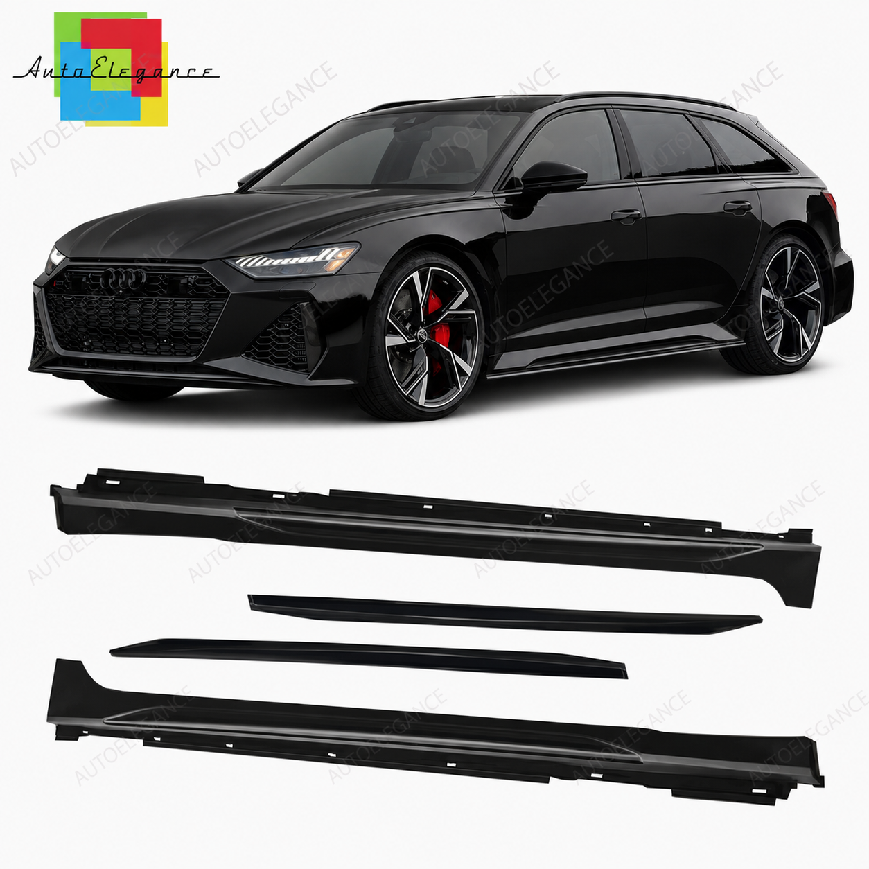 👉Minigonne Laterali Audi A6 Avant Allroad 19-24 Look RS6 Nero ABS Sport👈