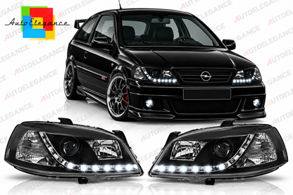 ART.11035 FARI  ANTERIORI ADATTO PER OPEL ASTRA G 09.97-02.04 NERO LED