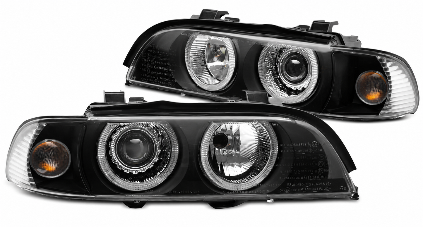💫ART.10092 FARI ANTERIORI XENON "ANGEL EYES" NERI PER BMW E39 LCI 00-03💫