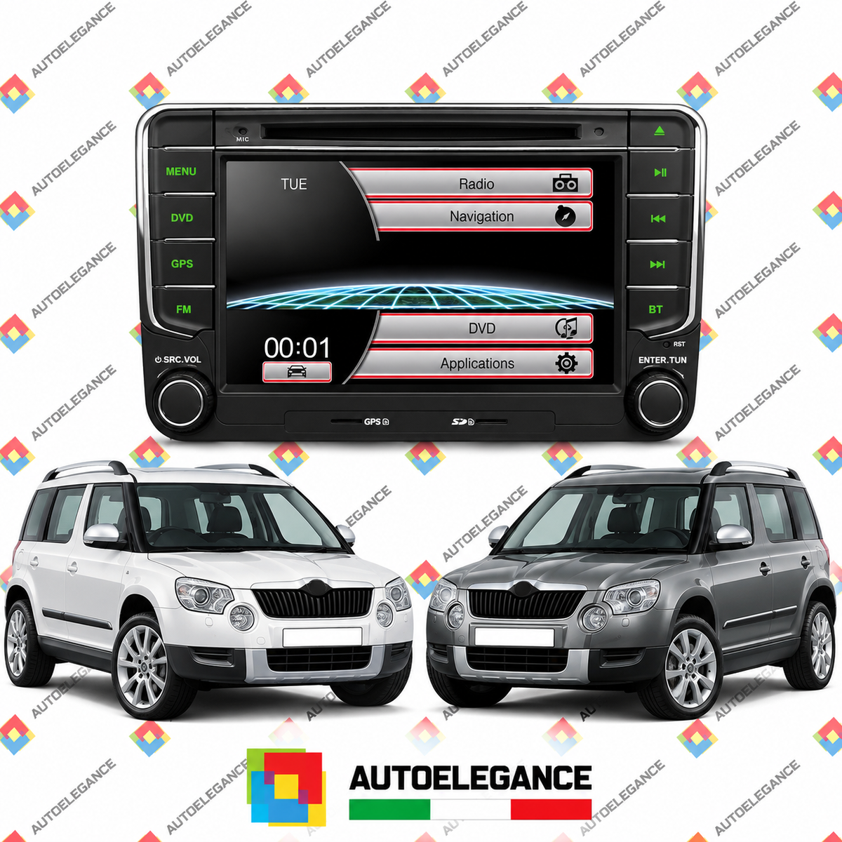 RADIO NAVIGATORE 7" ADATTO PER SKODA YETI USB GPS TOUCH HD