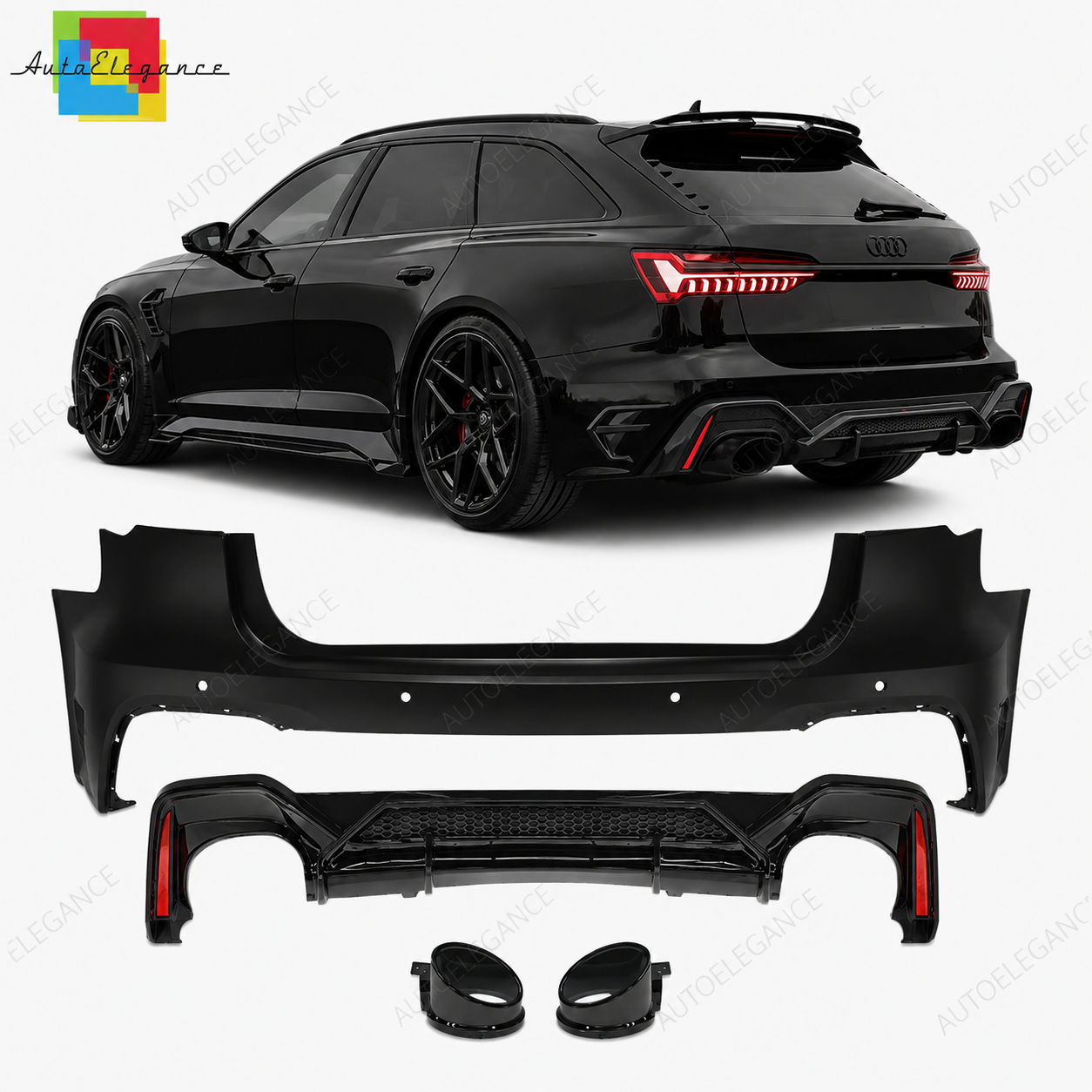 👉Paraurti Posteriore AudiA6 Avant 19-24 Look RS6 ABT Diffusore+Terminali Neri👈