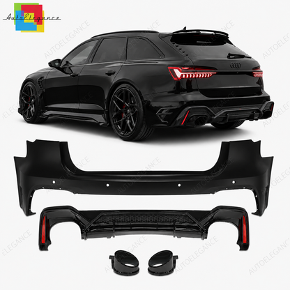👉Paraurti Posteriore AudiA6 Avant 19-24 Look RS6 ABT Diffusore+Terminali Neri👈