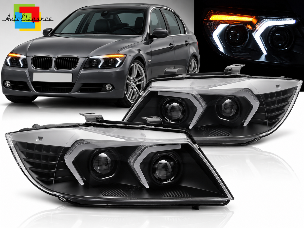 FARI ANTERIORI A LED NERI ADATTI PER BMW E90/E91 05-08