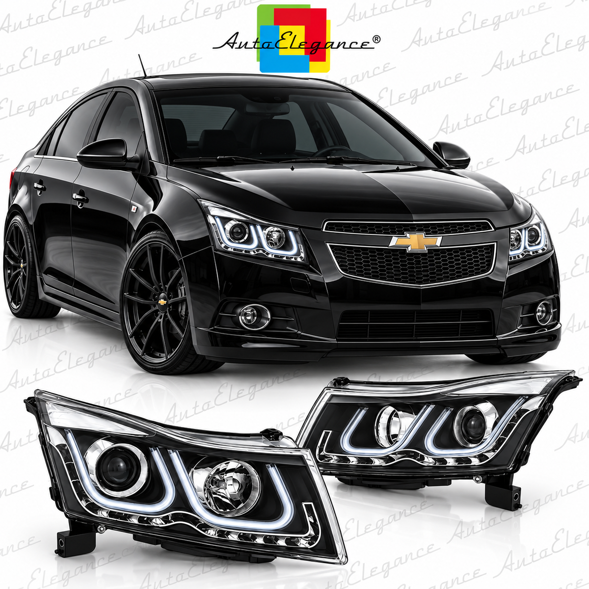 ART.5545 FARI ANTERIORI ADATTO PER CHEVROLET CRUZE 09-12 TUBO NERO CHIARO