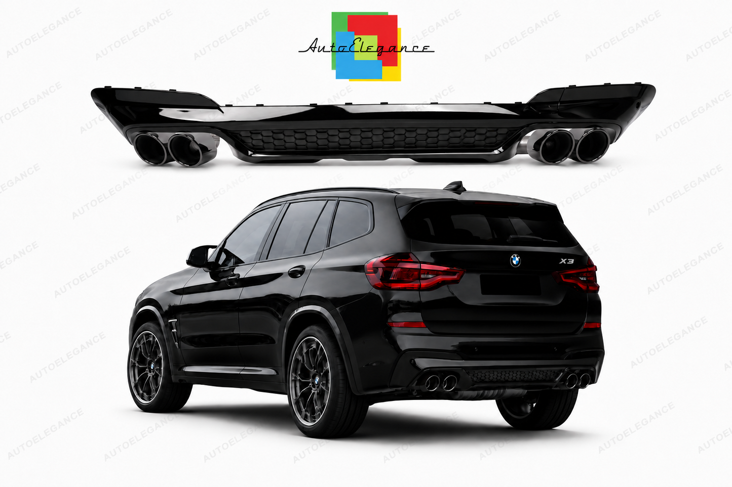 👉ART.10444 Diffusore Posteriore Nero Lucido con Terminali Per BMW X3 G01 17-21👈