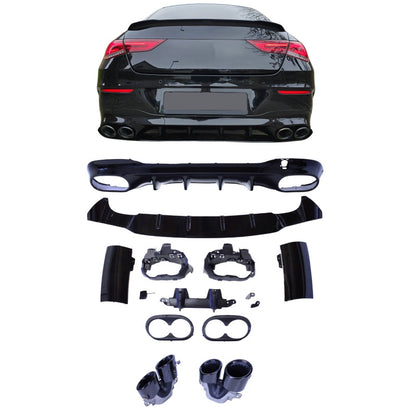 💫ART.3005 Diffusore Mercedes CLA C118 X118 W118 AMG Line Doppi Tubi di Scarico Neri💫
