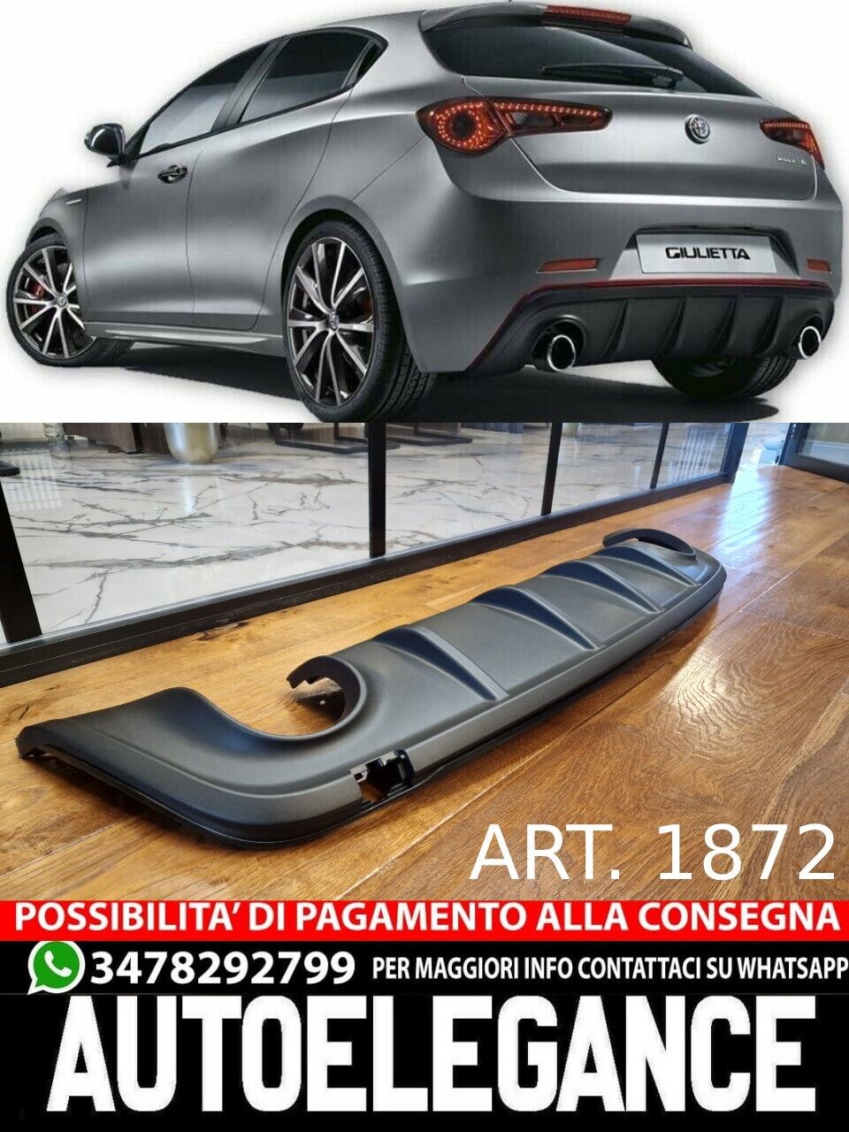 ALFA ROMEO GIULIETTA SOTTO PARAURTI DAM DIFFUSORE DOPPIO SCARICO ABS / PLASTIC NERO OPACO