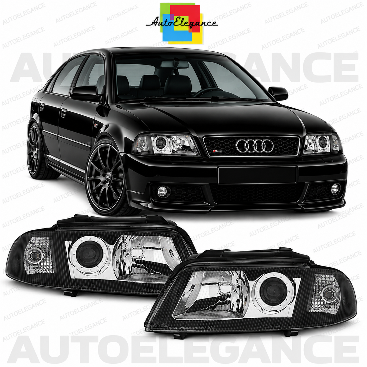 💕ART.6487  FARI  ANTERIORI  ADATTO  PER AUDI A4 01.99-11.00 NERI💕