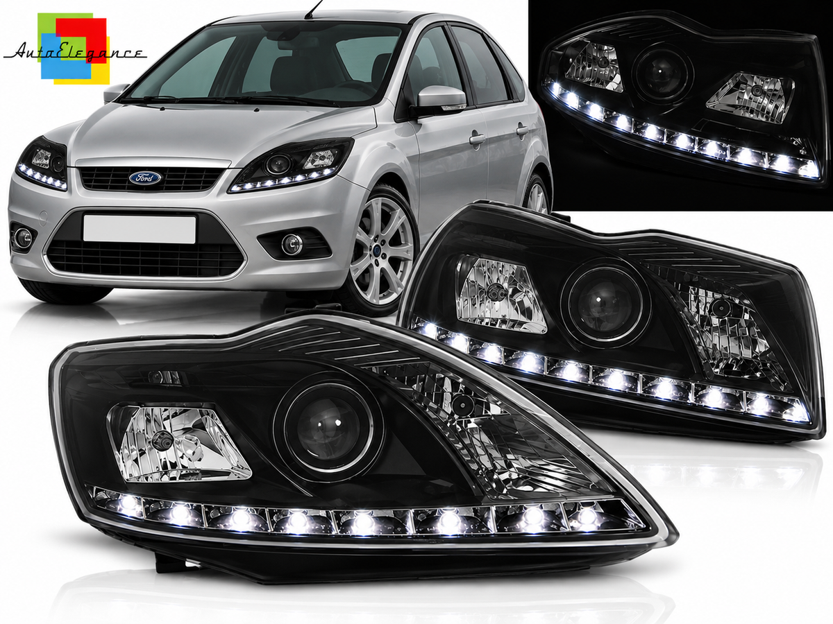 FARI ANTERIORI NERI A LED ADATTI PER FORD FOCUS II 02.08-10