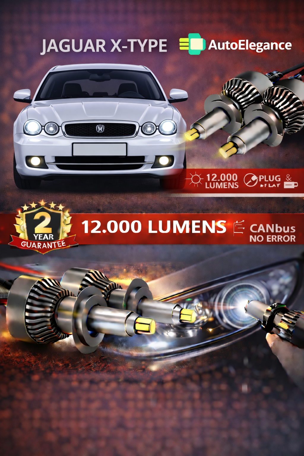KIT LED JAGUAR X-TYPE ANABAGLIANTI H7 CANBUS Bianco 6500K 360 gradi