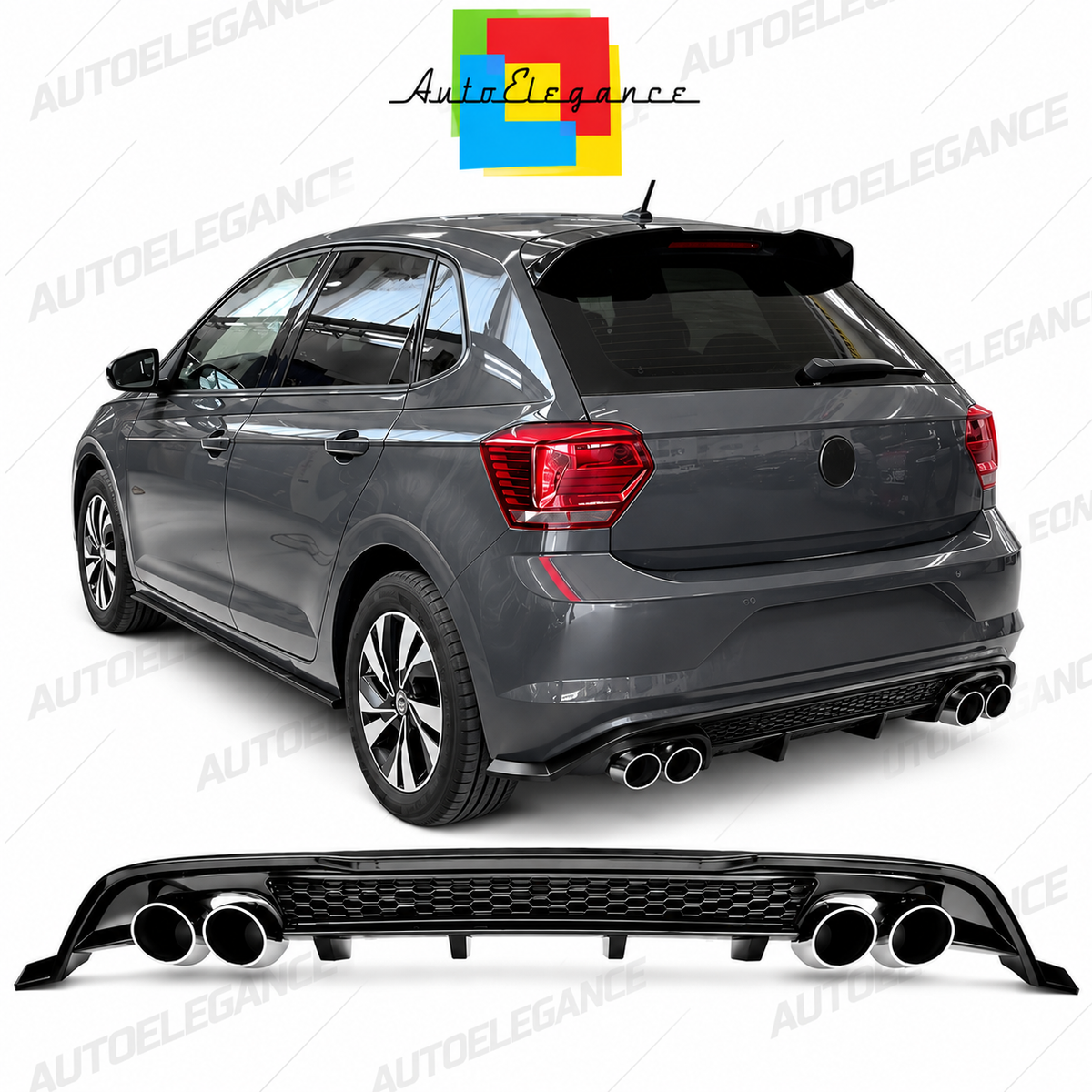 ART.0774 DIFFUSORE VW POLO AW1 17-22 LOOK GTI NERO LUCIDO CON TERMINALI