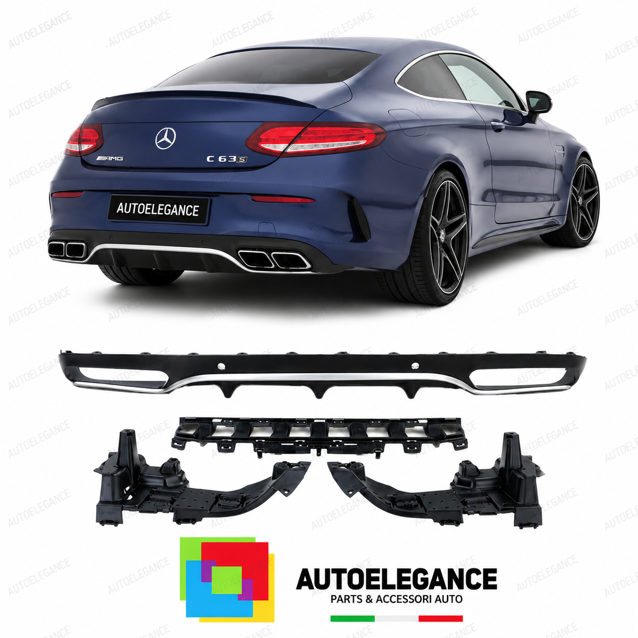 DIFFUSORE MERCEDES CLASSE C C205 COUPÉ AMG 14-18 LOOK C63 FINITURA CROMATA