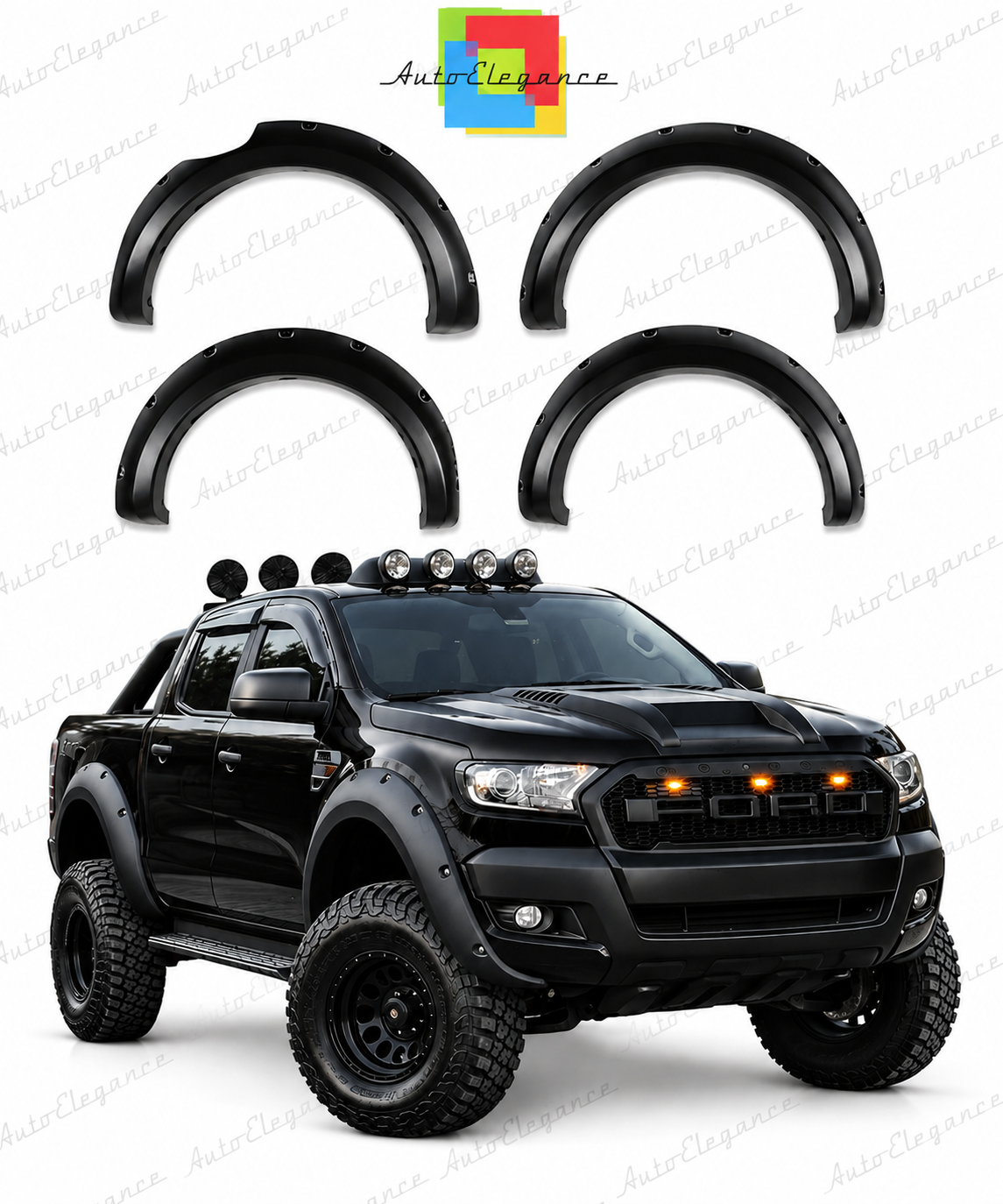 👉Kit Passaruota Fender Flares adatto per Ford Ranger T6 T7 T8 12-22 Nero 4pz👈