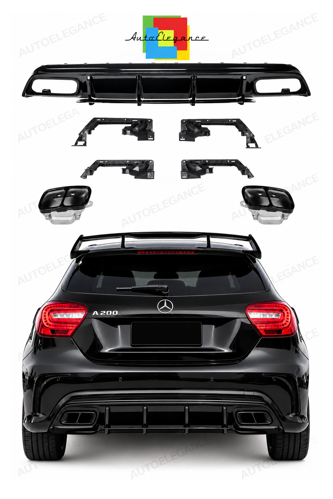 👉Diffusore + Terminali neri A45 AMG Look per Mercedes Classe A (W176) (2012-2018)👈