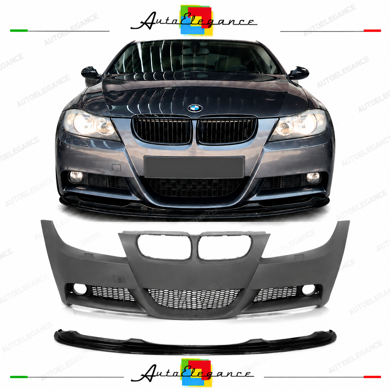 PARAURTI ANTERIORE BMW E90 E91 05-08 LOOK M SRA + SPOILER LIP