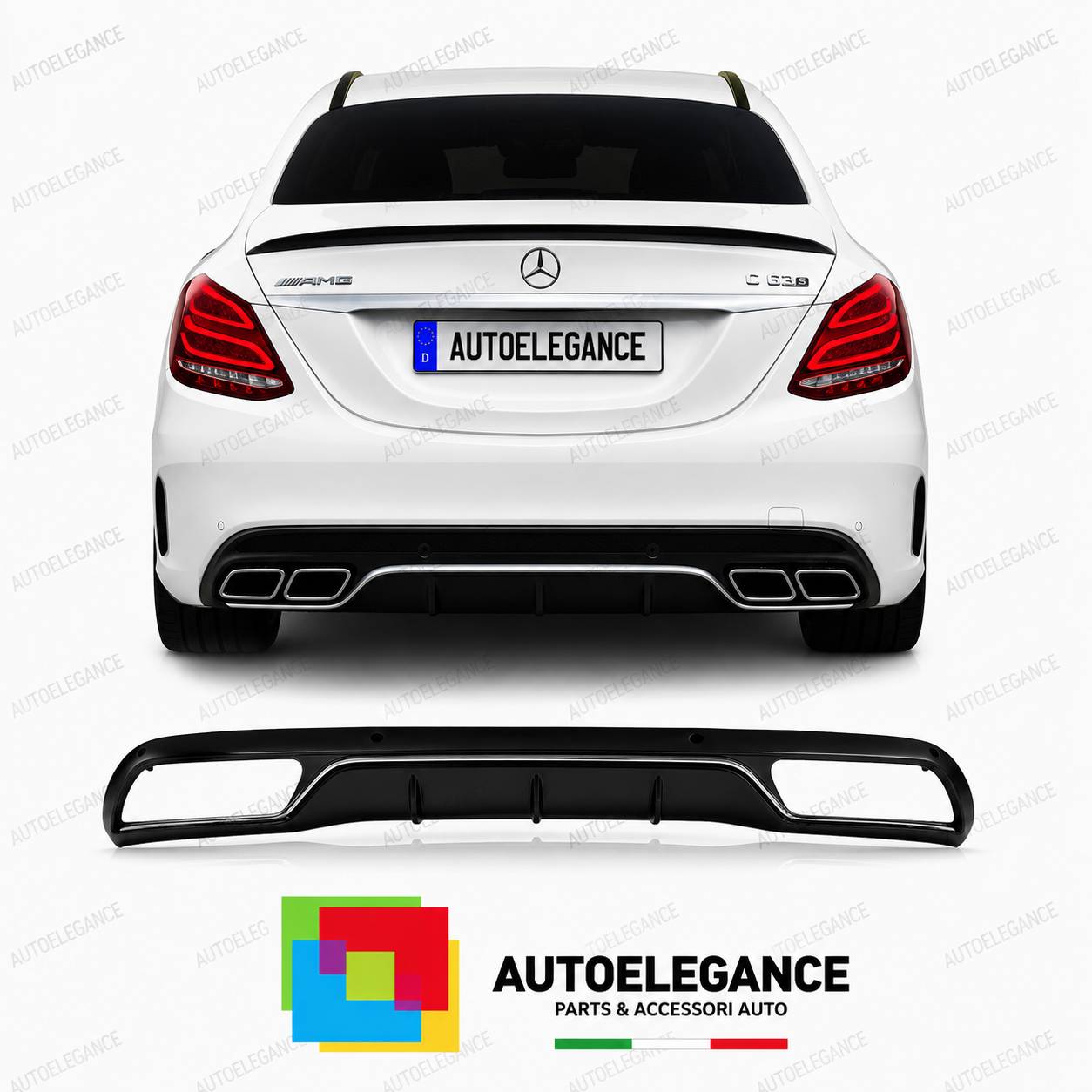 DIFFUSORE MERCEDES CLASSE C W205 15-21 LOOK C63 FINITURA CROMATA