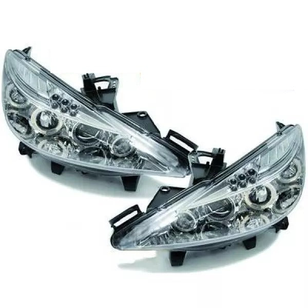 ⭐ Fari anteriori adatti per Peugeot 207 207 CC 2006-2012  ⭐ CROMATI CON ANGEL EYES