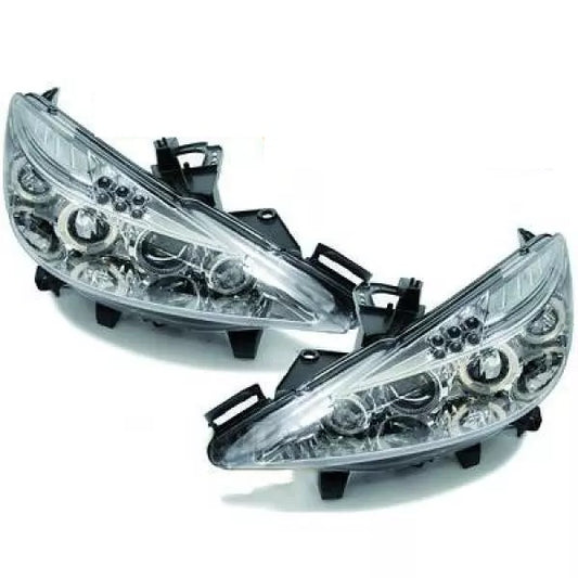 ⭐ Fari anteriori adatti per Peugeot 207 207 CC 2006-2012  ⭐ CROMATI CON ANGEL EYES