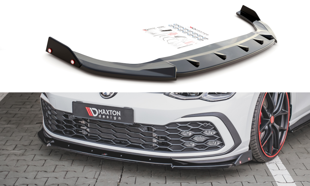 SPLITTER ANTERIORE adatto per V.3 + FLAPS VOLKSWAGEN GOLF 8 GTI / R-LINE 2020