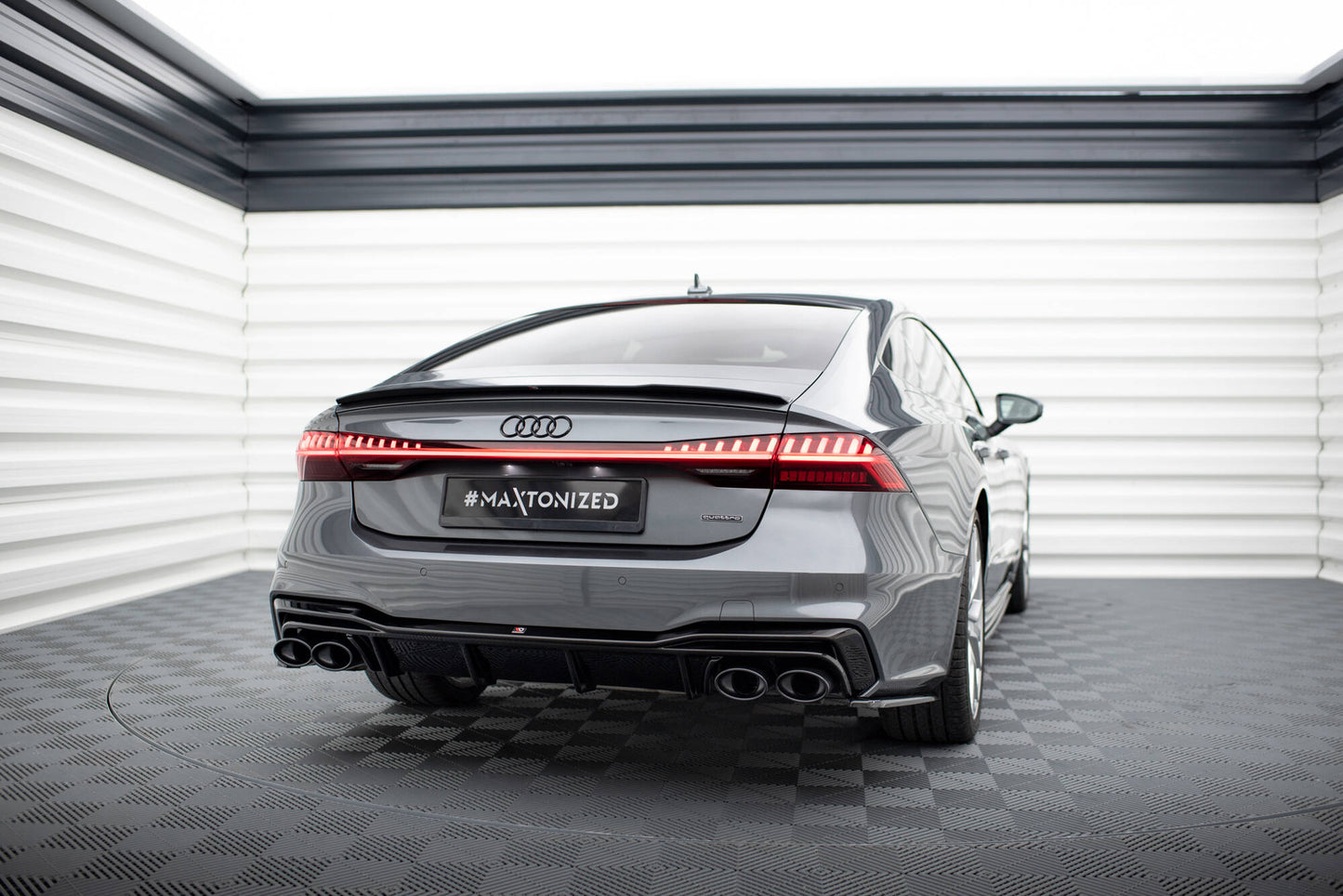 💥Spoiler posteriore + terminali di scarico neri Adatto Per Audi A7 S-Line C8/S7 💥