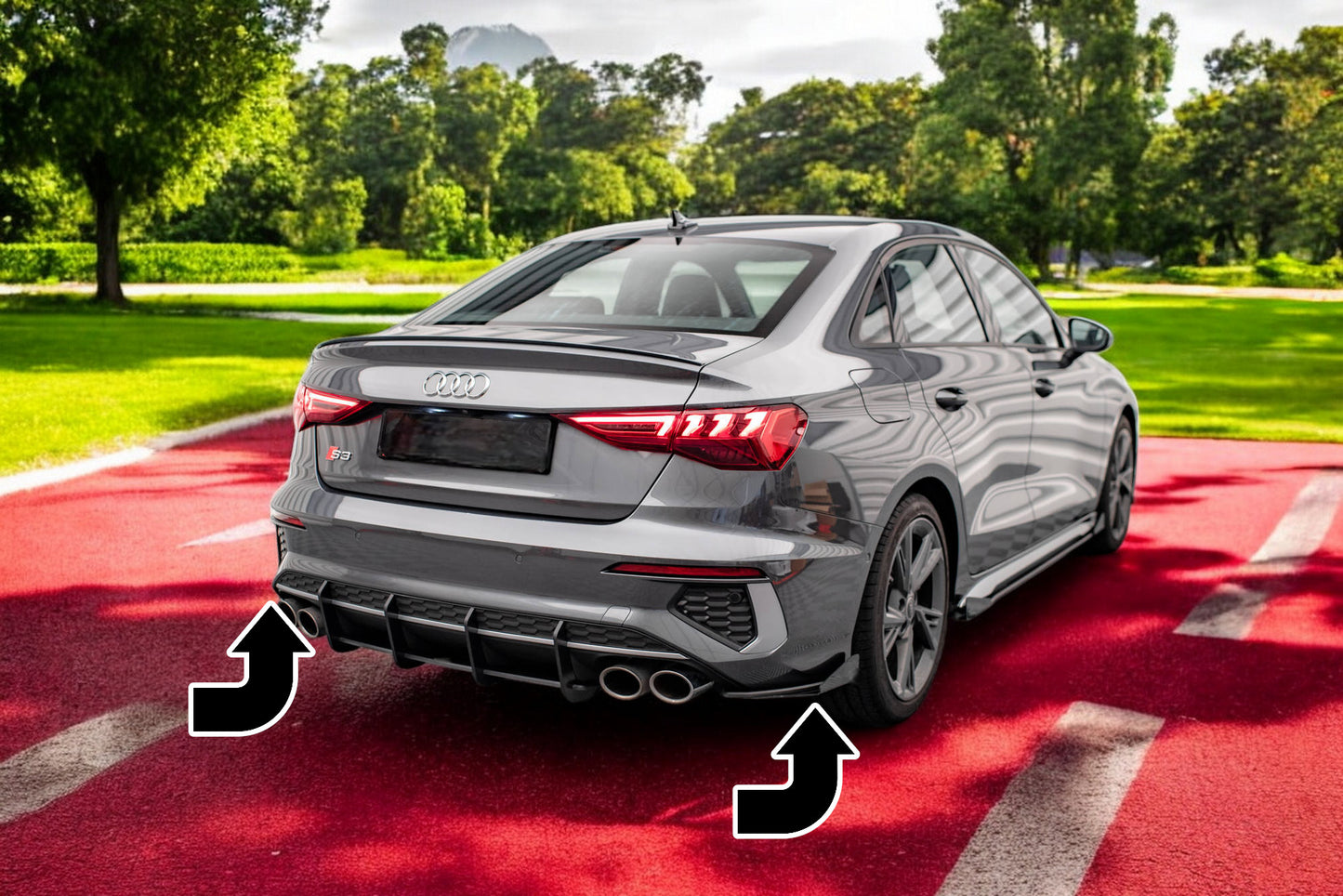 ⭐Street Pro Rear Side Splitter + Flap Suitable for Audi S3 Sedan 8Y⭐