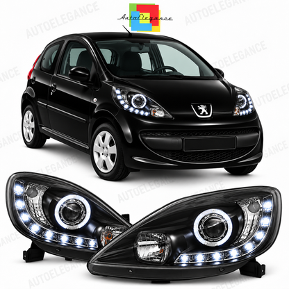 ART.11073  FARI  ANTERIORI ADATTO PER PEUGEOT 107 05-11 NERO  LED