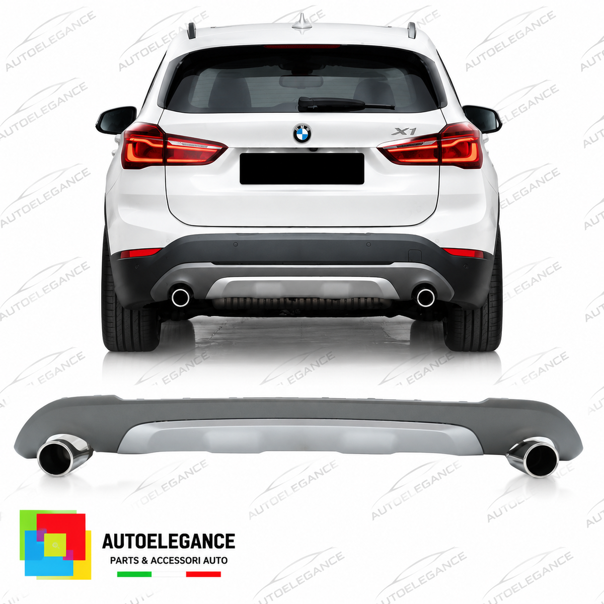 DIFFUSORE ADATTO PER BMW X1 F48 15-19 LOOK M + TERMINALI DI SCARICO