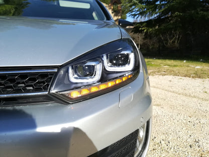 ✨FANALI ANTERIORI LUCI DIURNE ADATTI PER VW Golf 6 08-12 Trasparente/Nero✨