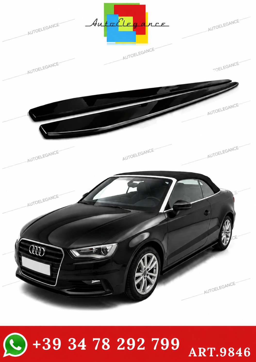💫ART.9846 SOTTO MINIGONNE ABS NERO LUCIDO AUDI A3 8V (185cm)💫