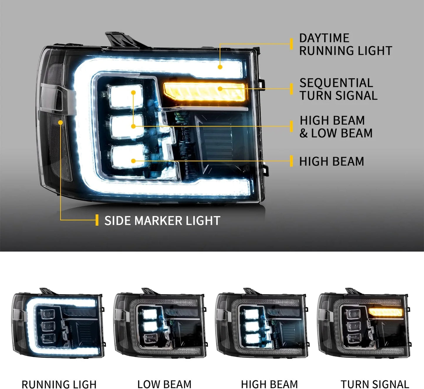 Fari a LED per GMC Sierra 1500 2500HD 3500HD 2007-2013 con DRL dinamico