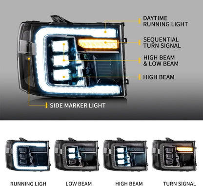 Fari a LED per GMC Sierra 1500 2500HD 3500HD 2007-2013 con DRL dinamico