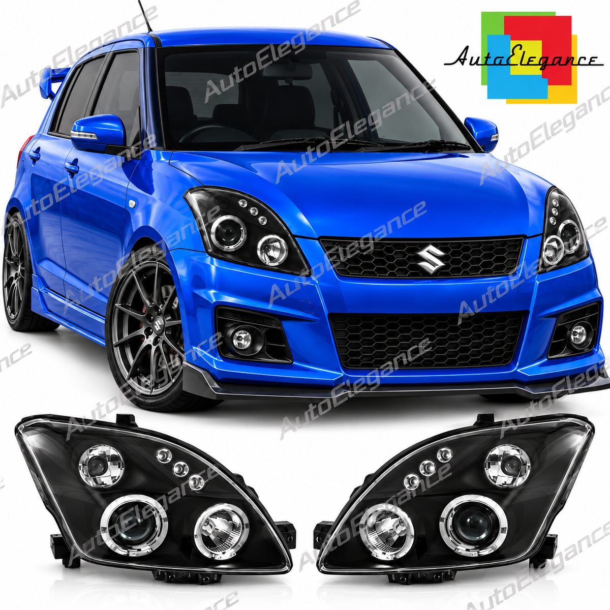 💕 Fari Anteriori Adatti per Suzuki Swift 05-10 Angel Eyes Neri 💕